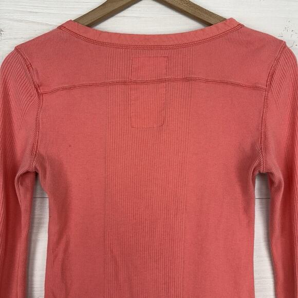 Vintage Old Navy Y2K Henley Top Womens M Coral Pink Ribbed Long Sleeves Cotton - Picture 6 of 12